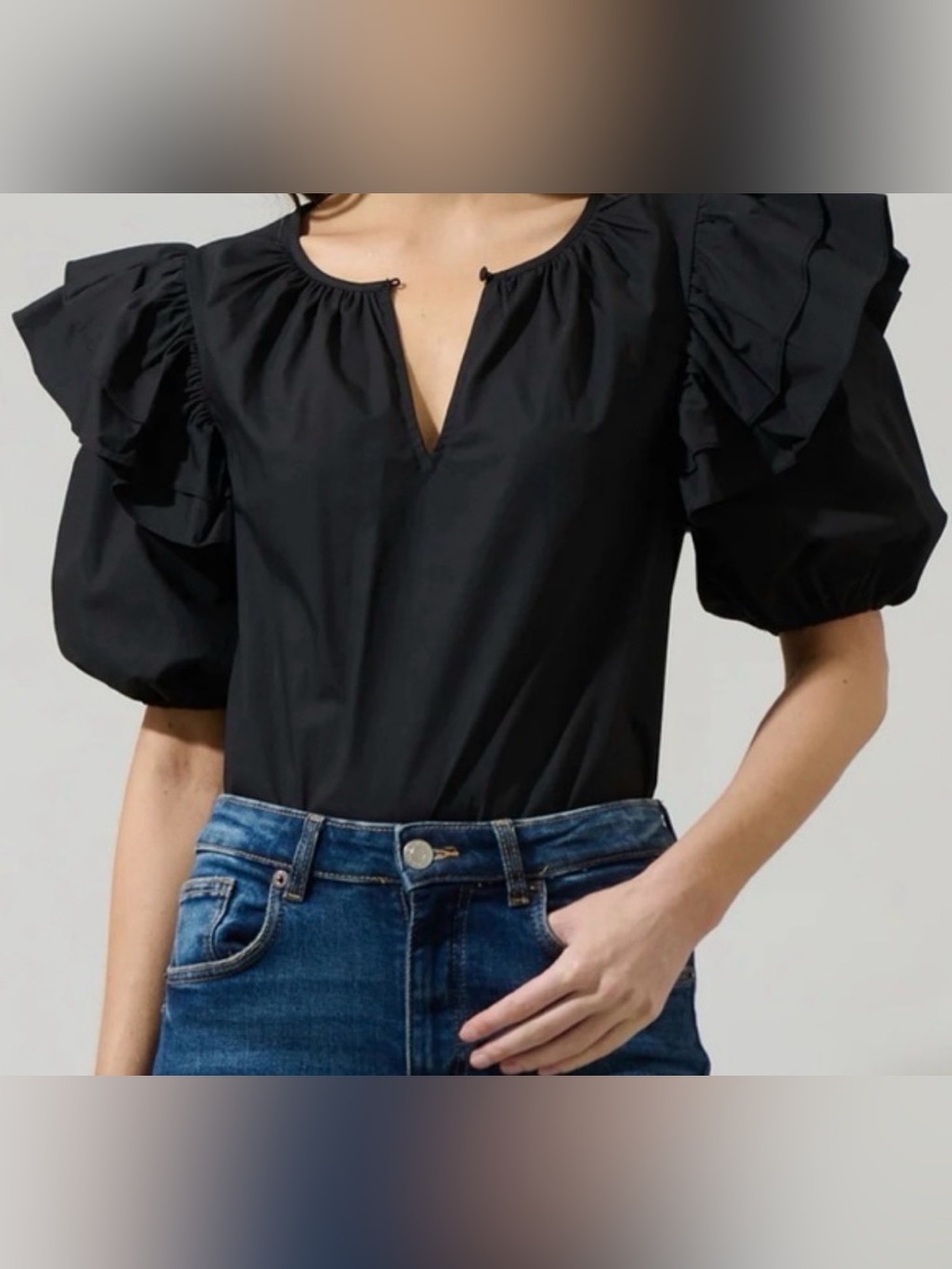 Sugarlips Black Puff Ruffle Sleeve Top